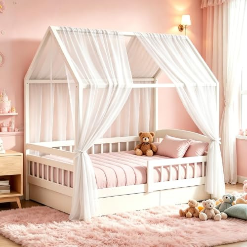 Yunlaishaocer Juego de dosel para cama de casa, 2 unidades, 150 x 350 cm, dosel para cama de casa, decoración de cama, 100% algodón orgánico, dosel, cortinas transpirables para cuna, niñas y niños