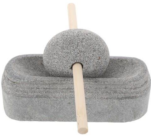 Uonlytech Mortier Pilon en Pierre Naturelle 15 Cm, Broyeur Manuel Silencieux pour Épices et Plantes Médicinales, Bol Mortier en Céramique Hygiénique, Outil Multifonction Cuisine et Médecine