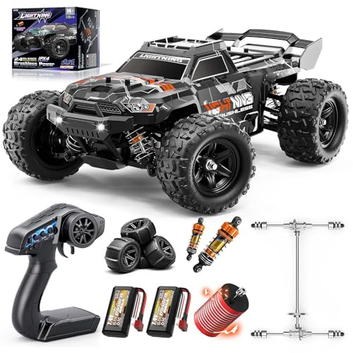 Ferngesteuertes Auto 1:18 Brushless 4WD RC Auto 52 km/h für Erwachsene & Jungen ab 10 Jahren, RTR Offroad RC Auto mit Vollmetall-Antrieb, 2 Akkus & 2 Reifensätzen für Gelände & Sand,RTR RC Truck