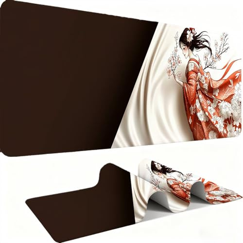 Tapis de Souris 600x300mm Tapis Souris Gamer, Mousepad de Bureau Ultra Mince Base en Caoutchouc Antidérapante Lavable Vitesse et précision Améliorées pour PC, Ordinateur, Travail-Geisha Sakura C0P-302