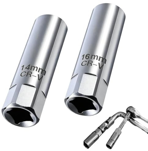 SJIFJSE 2 PCS Cle a Bougie,Douille de Bougie D’allumage Magnétique 16/14 MM,Clé à Bougie d'Allumage pour Voiture,12 Points 3/8 Outil de Retrait de Bougie d'Allumage pour Voitures
