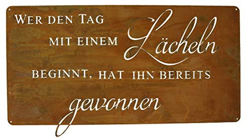 Rostikal | Deko Rostschild Lächeln | Spruchtafel aus Metall in Rostoptik | 49,5 x 25 cm