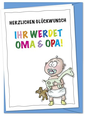 bernsteinfee-CARDS Karte Ihr werdet Oma und Opa - Schwangerschaft verkünden, Eltern Baby ankündigen, bald Nachwuchs, Glückwunschkarte Enkelkind - XL Babykarte inkl. Umschlag