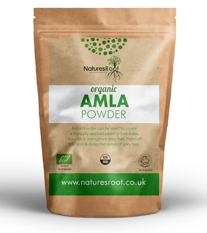 Natures Root Poudre d'amla bio pour les cheveux ; lutte contre la perte de cheveux ; croissance des cheveux ; réduit les cheveux gris.