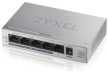 Zyxel Gigabit Unmanaged PoE+ Switch mit 5 Ports (davon 4 mit PoE) und einem PoE-Budget von 60 Watt, Lifetime Garantie [GS1005HP]