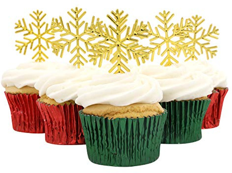 6 x gold snowflake Christmas Cake Decorations frozen Yule log cup cake cupcake toppers plastic wedding snowflakes snow flake topper (6)