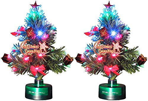 PEARL Fiberglas Tannenbaum: 2er-Set LED-Weihnachtsbäume mit Glasfaser-Farbwechslern (Weihnachtsbäumchen, Tisch Weihnachtsbaum, Weihnachtsbaumbeleuchtung kabellos)