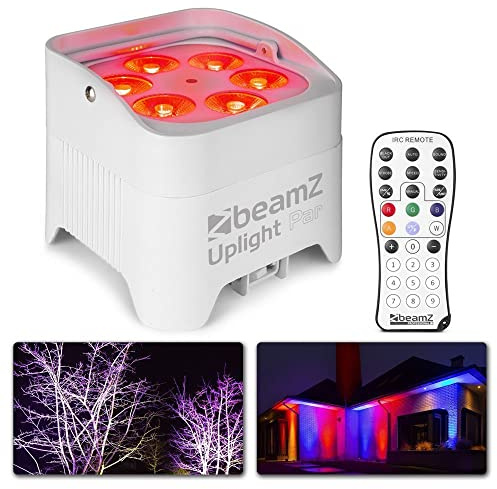 BeamZ BBP96SW - Akku LED Strahler DMX Uplight, 6x 12 Watt Effektstrahler, RGB LED Spot, Bühnenbeleuchtung, Lichteffekte, Fernbedienung, Disco Licht, Partylicht Musikgesteuert Strahler - Weiß