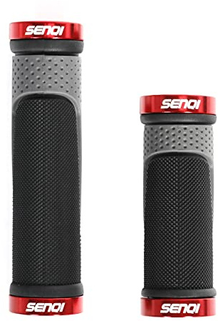 S SENQI Bike Grips Lightweight 130mm&90mm Fit 22.2mm Handlebar Anti-Slip Suitable for Multi-Speed, Mountain & BMX Bikes(Long&Short/Red)