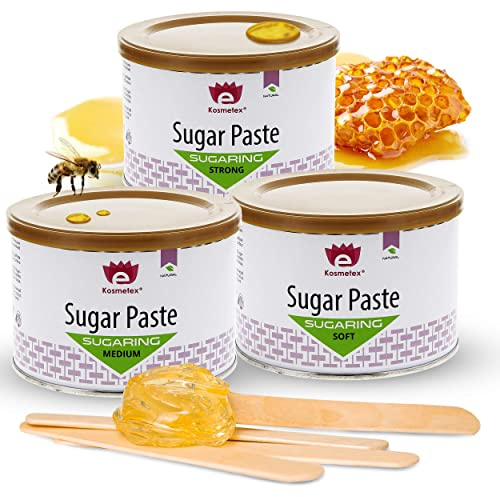 Sugaring Paste Set Kosmetex, Zuckerpaste Haarentfernung zum Zuckern, 3x 550g Soft - Medium - Strong