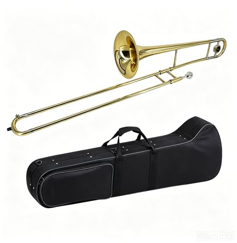 Btuty Bb Tenorposaune aus Messing, Goldlack Posaune mit Neusilber-Zug, Blasinstrument für Anfänger, Schüler und Erwachsene, inkl. Mundstück, Reinigungsstab & Hartschalenkoffer
