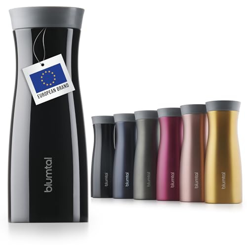 Blumtal Thermobecher 380 ml - Kaffeebecher to go aus Edelstahl - auslaufsicherer Isolierbecher kalt/heiß - 360° Trinköffnung - Thermosbecher mit Quick-Press-Verschluss - Thermo Kaffeebecher - Schwarz