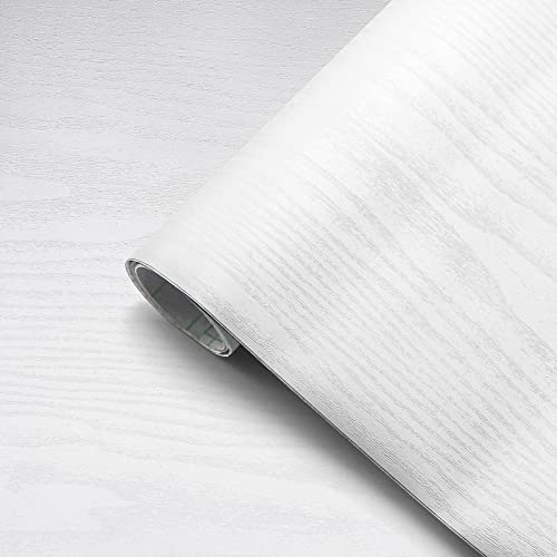 seonta Holzfolie Selbstklebende Weiß Holz Klebefolie Möbelfolie 61 X 500cm Holzoptik Tapeten Küchenfolie Aufkleber aus PVC für Möbel Schrank Tür