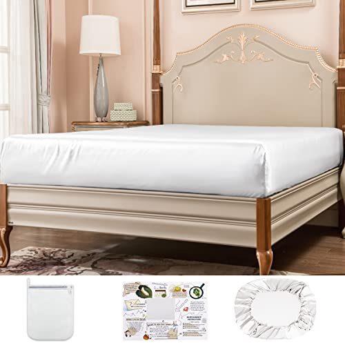 PROMEED 100% Mulberry Silk Queen Fitted Sheet Only, 23 Momme Grade 6A+ Pure Silk Cooling Bed Bottom Sheet with 16 INCH Deep Pocket (White, Queen)