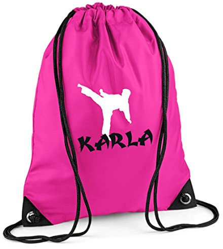 Turnbeutel mit Namen für Kinder | Motiv Karate Kampfsport | Personalisieren & Bedrucken | Sportbeutel Schuhbeutel Jungen Mädchen (pink)