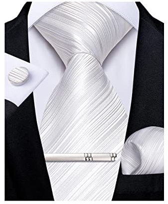 DiBanGu Herren-Krawatten-Set, Seide, Einstecktuch, Manschettenknöpfe, Krawattenhalter, formelle Business-Anlässe, Massives Silber, Einheitsgröße