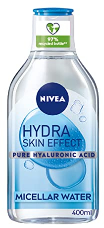 NIVEA Hydra Skin Effect Micellar Water (400ml), Effective yet Gentle Waterproof Make-Up Remover, Cleansing Water Made with Pure Hyaluronic Acid and Micellar Technology