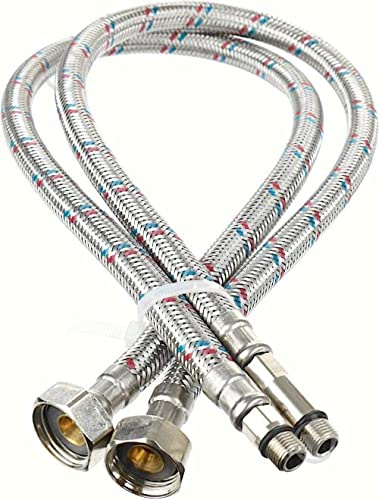 Pack of 2 Flexible Tap Connectors, Bathroom/Basin/Monobloc Stainless Steel Braided Tap Hose, M10X 1/2 BSP Fitting, 50cm