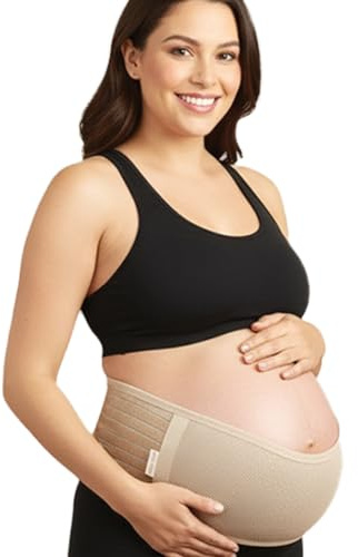 Machine Washable Maternity Belly Bands for Pregnant Women (Fits L to XXL Sizes) Adjustable Pregnancy Belly Band | Breathable & Gentle Compression Support Belt | Non-Rigid Design Stays in Place (Beige)