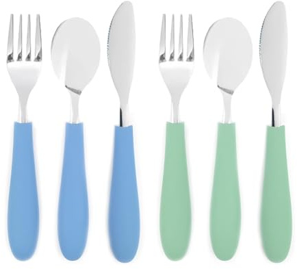 Elk and Friends Kids Silverware with Silicone Handle | Childrens Safe Flatware | Kids Utensils | Spoon + Fork + Knife set | 4 years+ | 6 Pieces