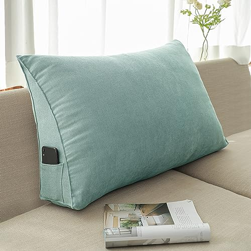 XIEMINLE Lendenkissen, Keilbettkissen, Rückenstützkissen, dreieckiges Ruhe-Lesekissen mit Reißverschluss, Kopfteil Rückenlehne, Kissen, Bett, Rückenkissen für Sofa, Büro, 70 x 20 x 50 cm, Blau3
