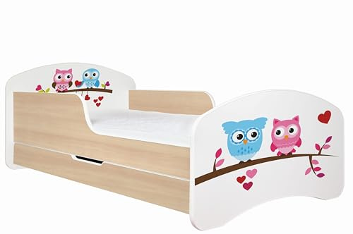 Happy Babies - Kinderbett 160 x 80 | Kinderbett mit Rausfallschutz & Bettkasten | Jugendbett Kinderbett mit Matratze 80x160 | Kinder-Bett für Mädchen & Jungen - Animlas AM04 (Jasna grusza AM01)