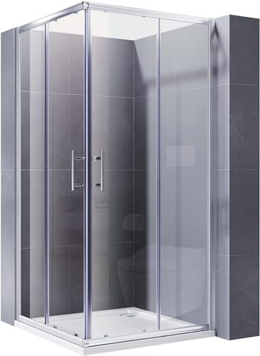ELEGANT 1200 x 800mm Square Corner Entry Shower Enclosure with Sliding Reversible Shower Door for Bathroom Enclosure Cubicle and Shower Door