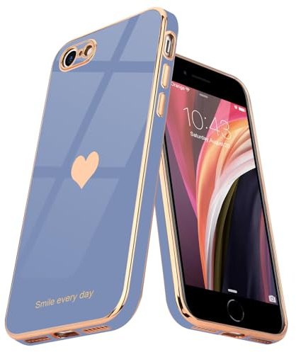 Teageo Hülle für iPhone 7/8/SE2020/2022 Frau Herzmuster, Grau | Mädchen Stilvoll Galvanisierte Schutzhülle Weich TPU Phone Case
