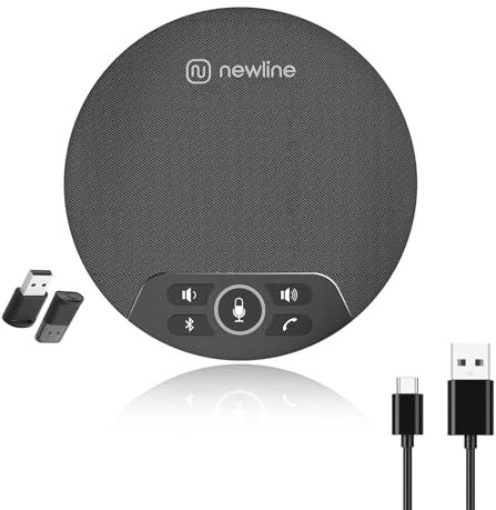 N newline Haut-parleur de conférence 4 microphones intégrés, microphone de bureau USB Bluetooth, réduction du bruit, haut-parleurs pc portables pour réunions à la maison et au bureau, avec dongle