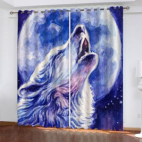 Vorhang, Kinderzimmer, 3D Blauer Sternwolf Kindervorhänge Mit Ösen, Polyestervorhänge, Wärmeschutzvorhang, Blickdichter Vorhang Mit Ösen, Kindervorhänge Für Wohnzimmer, Schlafz-8C1V1K4T8L1
