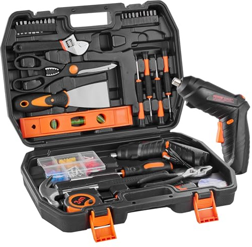VEVOR Kit di Attrezzi 96 Pezzi, Set di Attrezzi Manuali Generali per Casa, con Cacciavite a Batteria, Custodia per Attrezzi, per Manutenzione Domestica, Progetti Fai da Te, Riparazione Automobili