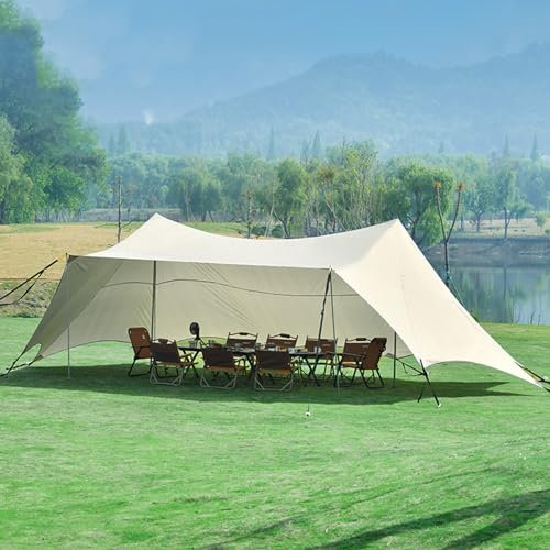 Wasserdichtes Zelt, Shelter Sun Leichtes Markisendach, 9 x 5 m Campingplane unter dem Zelt mit 4 Stangen Leichtes Campingzelt, Plane, Hängematte, Regenplane, ultraleichtes Markisendach for Familienurl