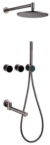 SWHC Doccia Soffione Colonna Incasso, Set Doccia con Soffione E Doccetta, Doccia Soffione Completo, Colonna Doccia con Miscelatore Doccia Incasso, Kit Doccia, Doccione per Doccia Completo