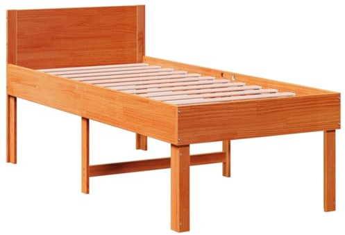 vidaXL Sängram utan madrass vaxbrun 75x190 cm massiv furu, sovrumsmöbler, sängbotten, enkelsäng, säng, säng, träsäng, panelsäng, plattformssäng