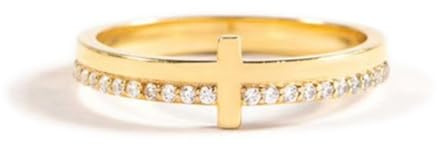 Girls Accessories Goldener Kreuzring „Niemals aufgeben“, Goldener Kreuzring „Pray On It“, 14 Karat vergoldeter stapelbarer Kreuzring mit kubischem Zirkonia „Beten“ christlicher religiöser Ring