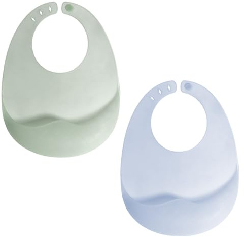 FEQDWOX 2 pièces Bavoir Silicone pour Bébé, sans BPA, lavable au lave-vaisselle, imperméable, souple, facile à nettoyer, ultra fins et léger, repas ajustables pour bébés et tout-petits, bavette bebe