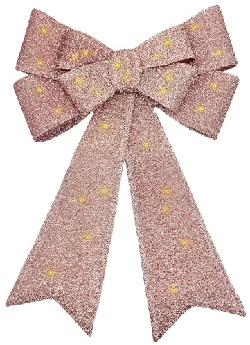 Relsy Fiocco natalizio pre-illuminato Fiocco Oro Rosa, lampeggiante, dimmerabile e opzioni timer e telecomando, grande fiocco da 55 cm, grande fiocco per porta di Natale/puntale per albero di Natale