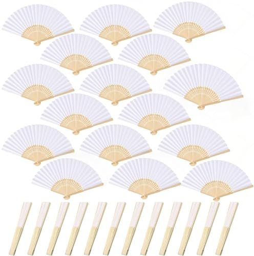 20 PCS Hand Held Folding Bamboo Paper Fans for Dancing,Summer Party, Wedding Party, Wall Decoration, Party Favor, DIY