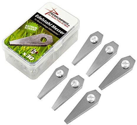 Premiumpreis® Lot de 18 lames de rechange pour robot tondeuse Bosch Indego (1 mm / 4,5 g) avec vis (18)