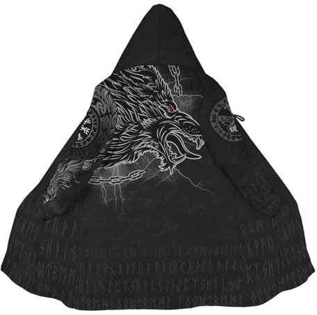 Vikingo Tatuaje Fenrir Wolf Hombres Invierno Cálido Capa Con Capucha, Ragnarok Nórdica Cachemira Parka, Harajuku Chaqueta Vintage Abrigo