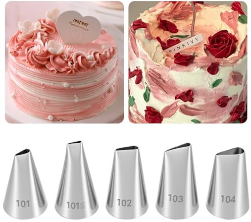 Piping Tips Set, 5PCS Piping Nozzles Cake Decorating Supplies Flower Petal Icing Tips Stainless Steel Cakes Decor Pastry Tools for Cake Decorating Cupcake