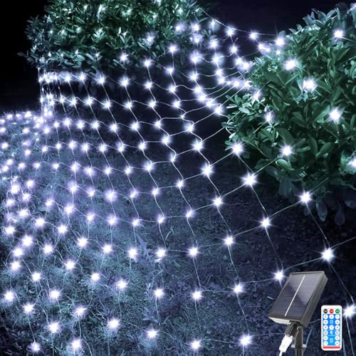 Kousee Filet lumineux solaire d'extérieur à 192 LED, 2 x 2 m, filet lumineux étanche avec 8 modes, télécommande, filet lumineux en fil de cuivre pour sapin de Noël, pelouse, clôture, buissons, mur