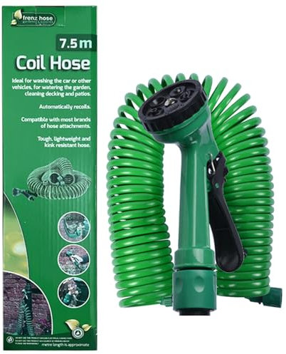 Efymosce Gartenschlauch Spiralschlauch, Gartenschlauch mit Brause, Flexibler Wasserschlauch für Gartenbrause mit 8 Funktions Brause, Brausekopf Gartenbewässerung für Autowäsche, Gartenarbeit (7.5M)