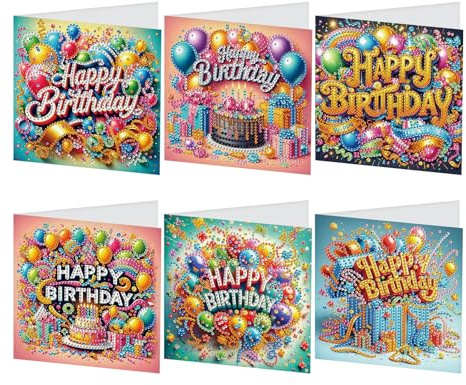 JISHSHAY 6 Stück Diamond Painting Grußkarten Kuchen Diamant Painting Geburtstagskarten Ballon Diamantmalerei Karte Geburtstag Diamant Malerei Glückwunschkarten Diamaond Malerei Happy Birthday Card
