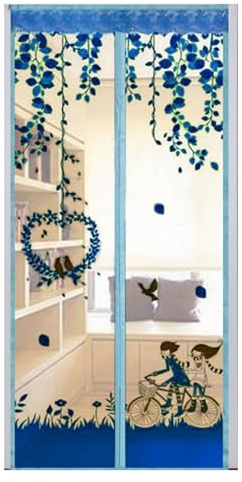 SHENJMAI Moustiquaire Porte Magnétique Écran de Porte d'été magnétique, Rideau de Porte à Fermeture Automatique, Rideau de Cuisine(Blue,100 X 210cm)