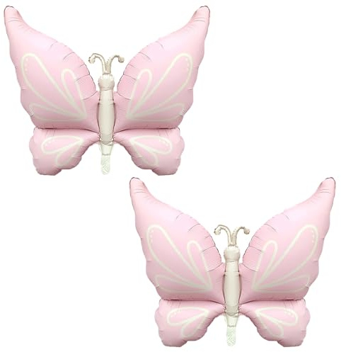 DazzJoy 2 Stk Schmetterling Luftballon Rosa, XXL Schmetterlinge Folienballon, Schmetterlinge Luftballons Geburtstag, Schmetterling Ballon für Kindergeburtstag Deko Mädchen, Prinzessin Geburtstag Deko