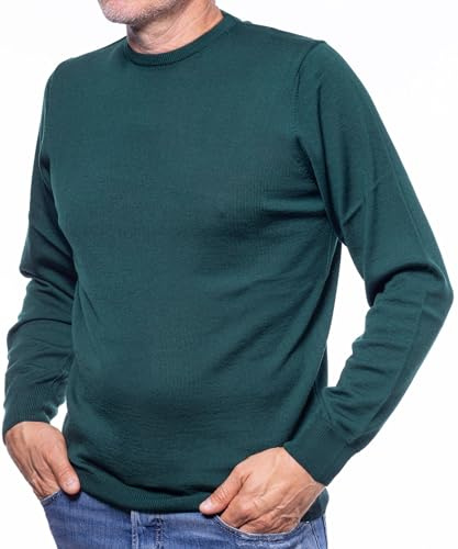 Maglifilo Maglione Uomo 100% Lana Merino, Morbido, Caldo e Traspirante in Maglia Rasata – Girocollo Elegante e Versatile per Ogni Occasione – Idea Regalo con Confezione Inclusa (Verde Pino)