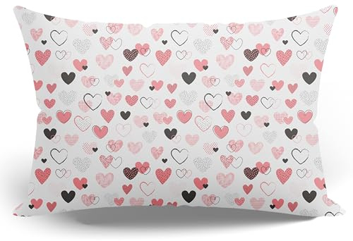 PinkZebra 30 x 45 cm Kopfkissenbezug Kinder, Kissenbezug aus 100% Baumwolle, Kissenhülle, Öko-tex Standard 100, Kinderbezüge mit Reißverschluss, Made in EU, Herzen