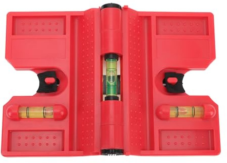 Adfaga Post Level Professional High Accuracy 3 Vials Folding Post Level Tool with Elastic Loop for Posts Pipes Railings and Signs Red