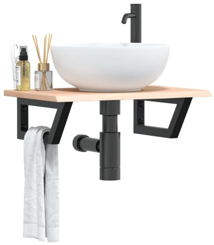 HaoChrymec Encimera de Lavabo con Soporte de Acero y Roble Macizo, Mueble Bajo Lavabo, Mueble Baño Auxiliar, Diseño Compacto, Ahorro de Espacio, para Baño y Tocador, Color Negro, 60 x 40 x 2 cm